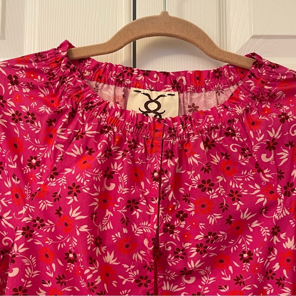 FIGUE Bella French Pink Floral Print Tiered Cotton Mini Baby Doll Dress - Picture 16 of 16